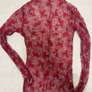 Free People Red Floral Sheer Blouse